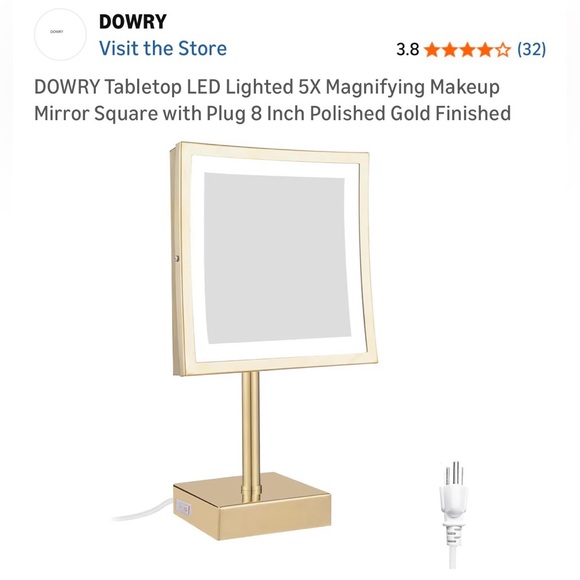 NIB Dowry Brand Tabletop LED Lighted 5x Magnifying Make-Up Mirror Square 8